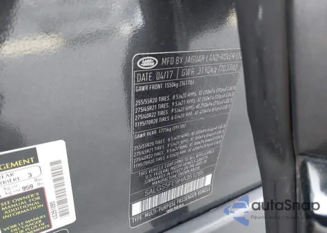 2017 Land Rover Range Rover 5.0L V8 Supercharged из США, поврежденный, VIN SALGS5FE9HA351285